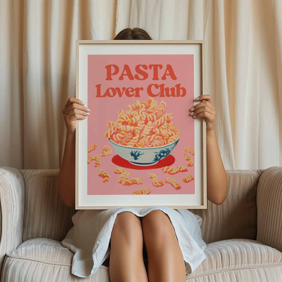 Pasta Lover Club Pink Fusilli Bowl Retro Italian Kitchen Poster - Image 2