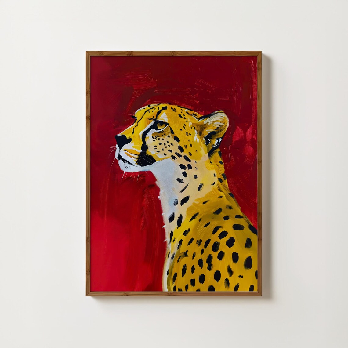 Red Cheetah Eclectic Animal Art Print, Maximalist Decor