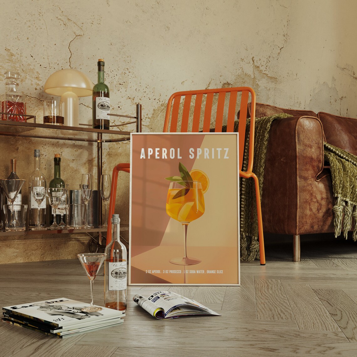 Aperol Spritz Classic Cocktail Recipe Retro Italian Bar Cart Poster - Image 4