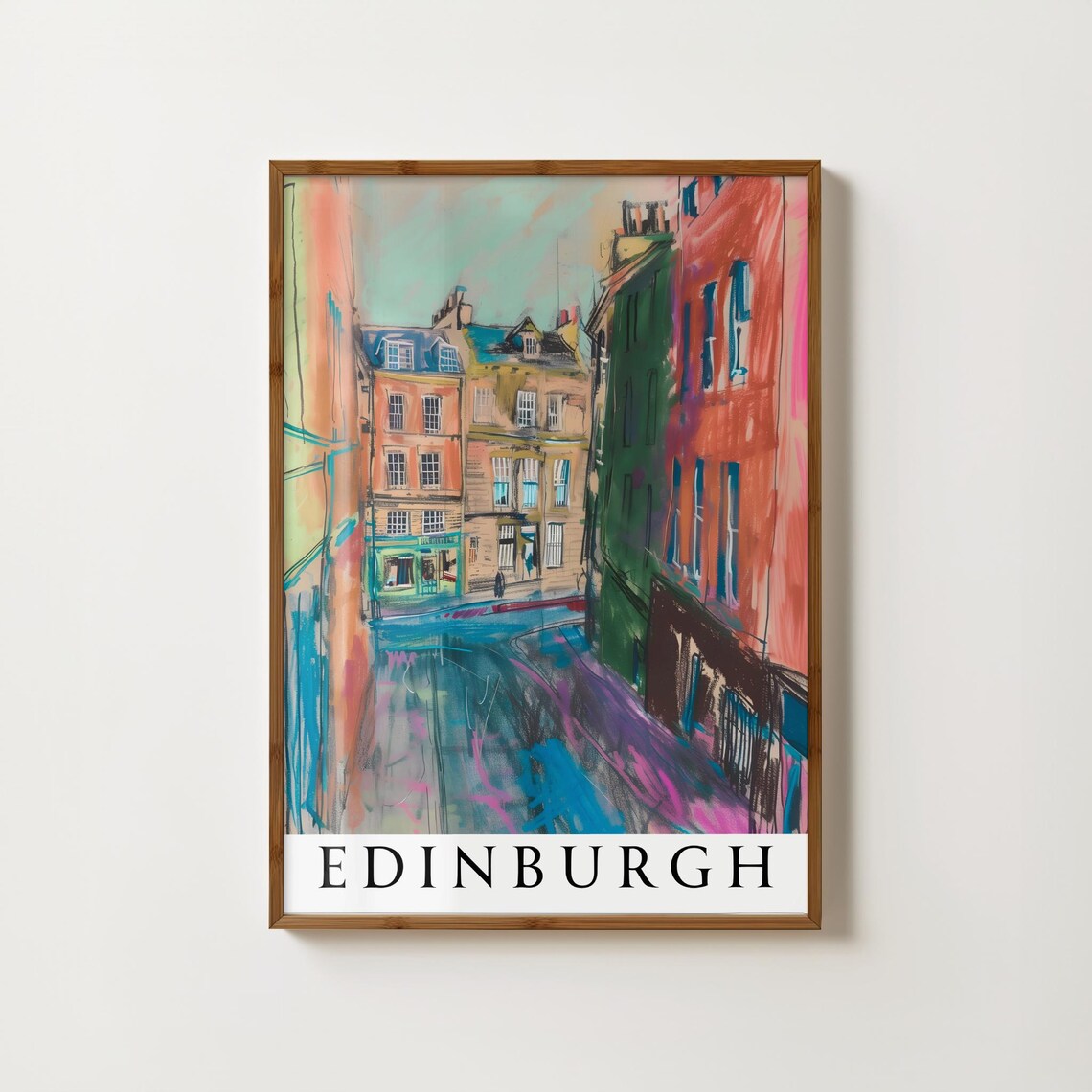 Edinburgh Colourful Sketch Old Town Street Scene Travel Poster