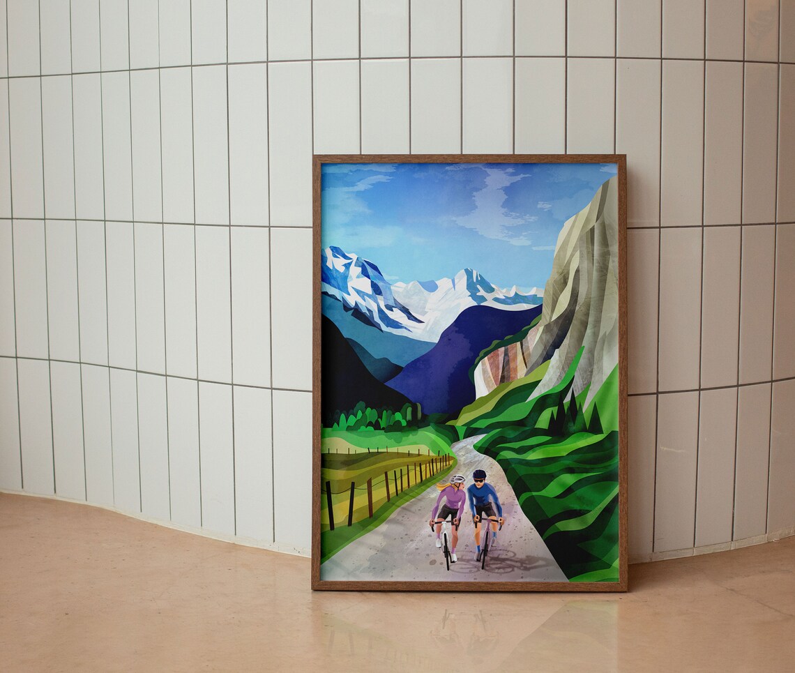 Cycling Couple in Alpine Valley Art Print - Image 2