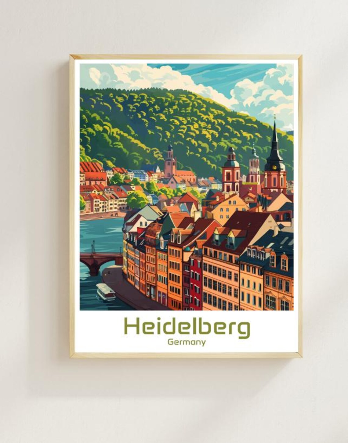 Heidelberg Germany Old Bridge River City Illustration Travel Poster