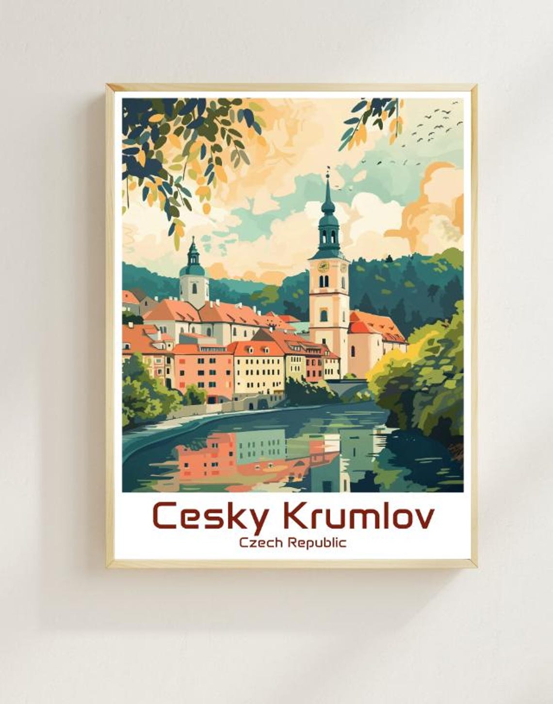 Cesky Krumlov Czech Republic Castle Riverside Illustration Poster