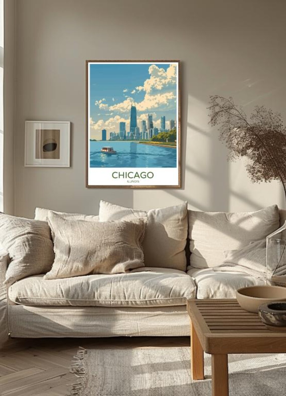 Chicago Illinois Modern Skyline Lake Boat Vintage City Travel Poster - Image 3