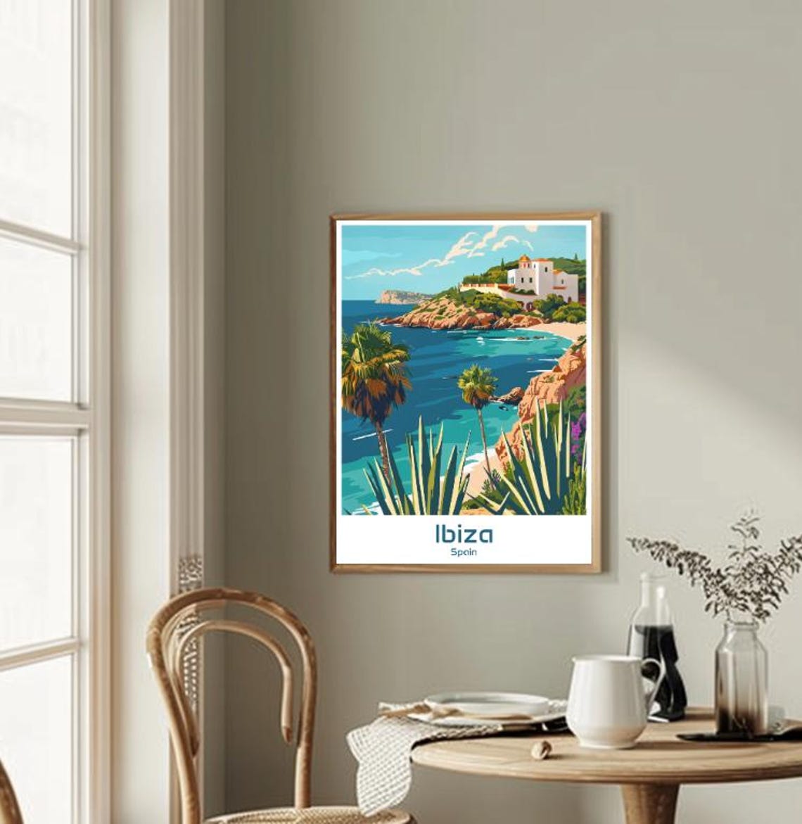Ibiza Spain Coastal Cliffs Palm Trees Sunset Beach Travel Poster - Image 2