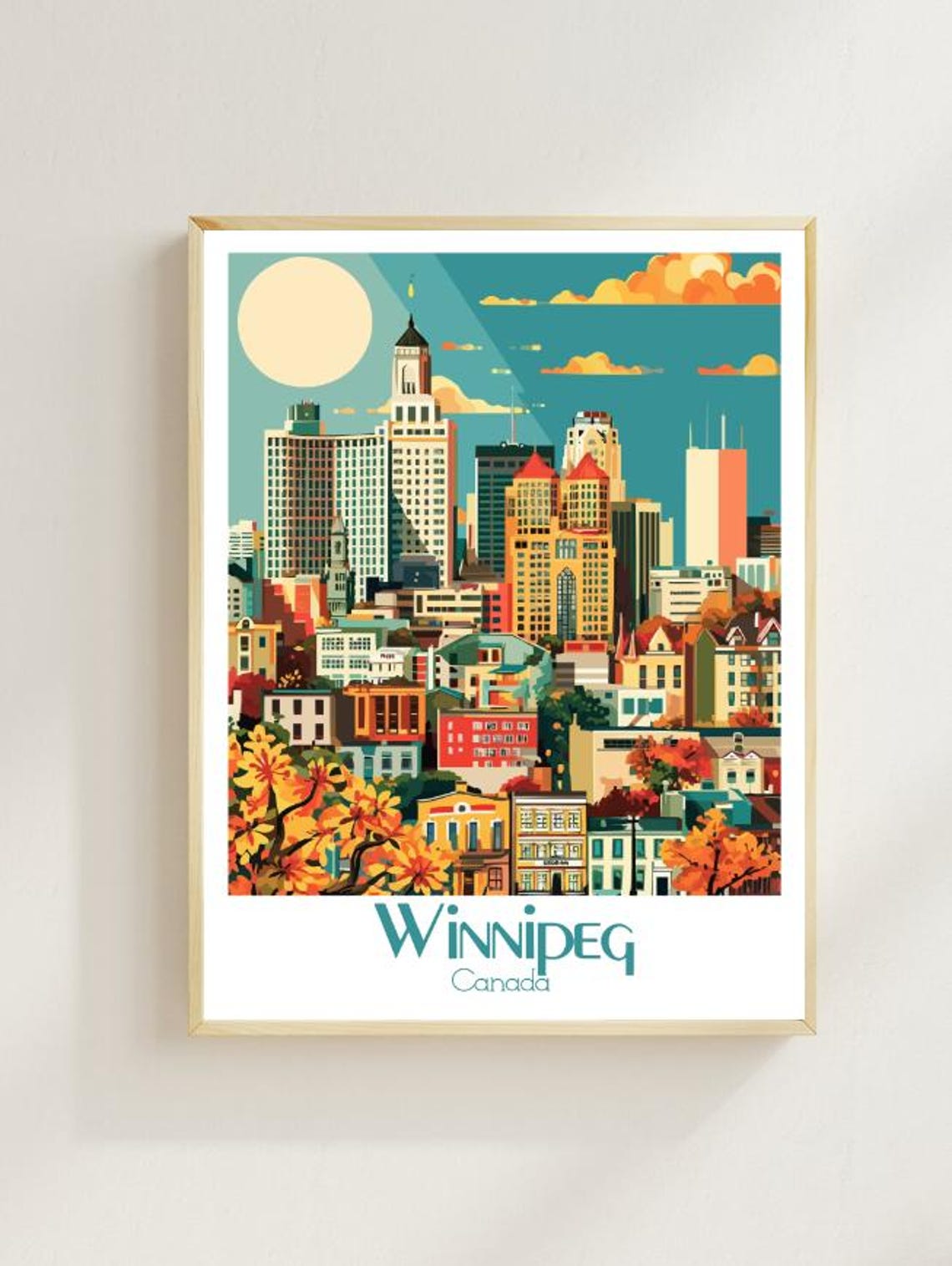 Winnipeg Canada Colorful Downtown Skyline Prairie Travel Poster
