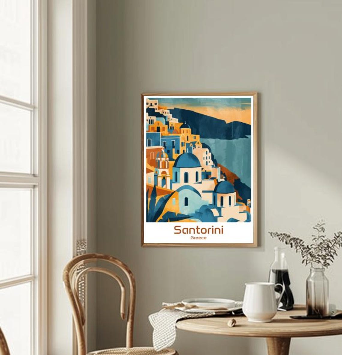 Santorini Greece White Village Blue Domes Sunset Caldera Poster - Image 2