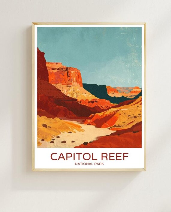 Capitol Reef National Park Red Canyon Desert Sunset Travel Poster