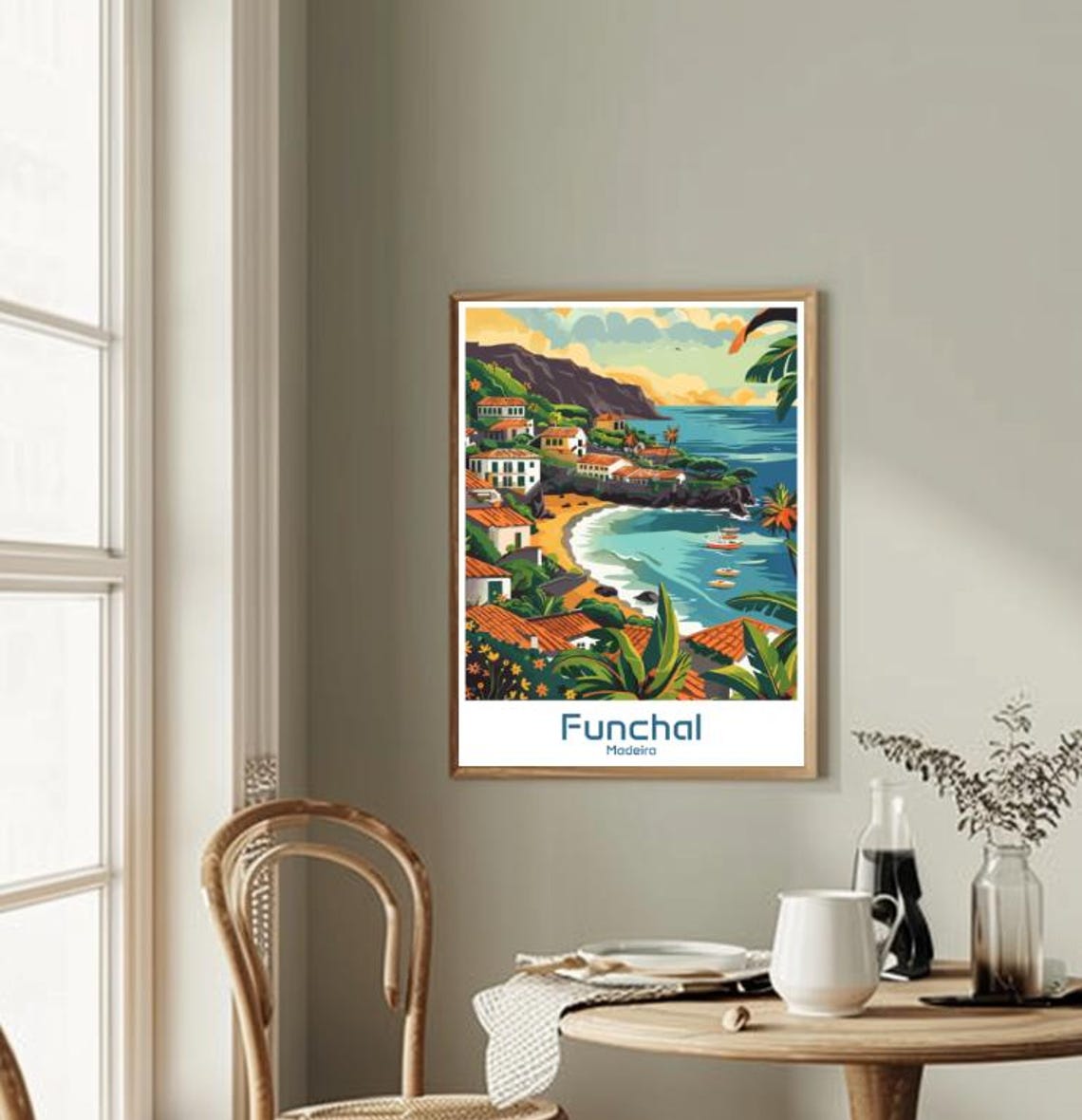 Funchal Madeira Portugal Coastal Village Illustrated Travel Poster - Image 2