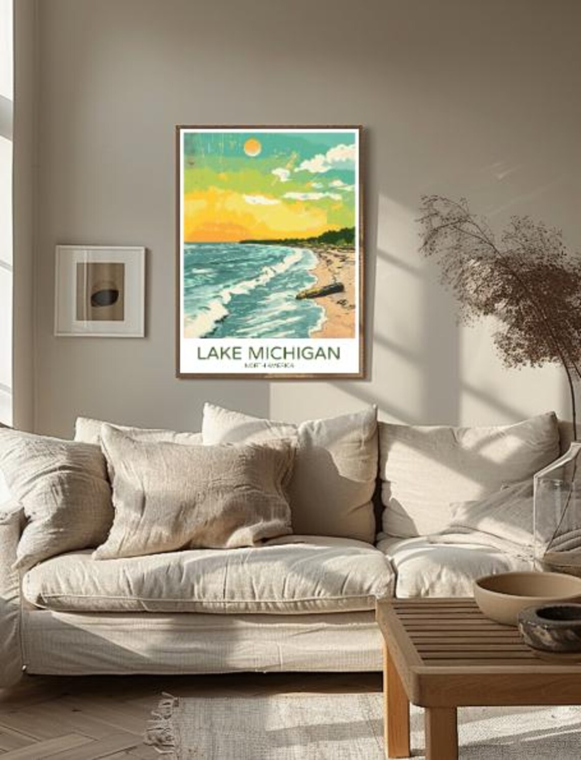 Lake Michigan Vintage Beach Sunset Coastal Great Lakes Travel Poster - Image 2