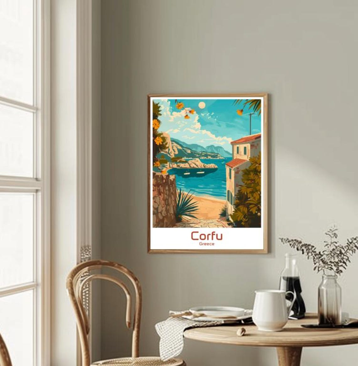 Corfu Greece Cliffside Bay Turquoise Waters Travel Art Poster - Image 2