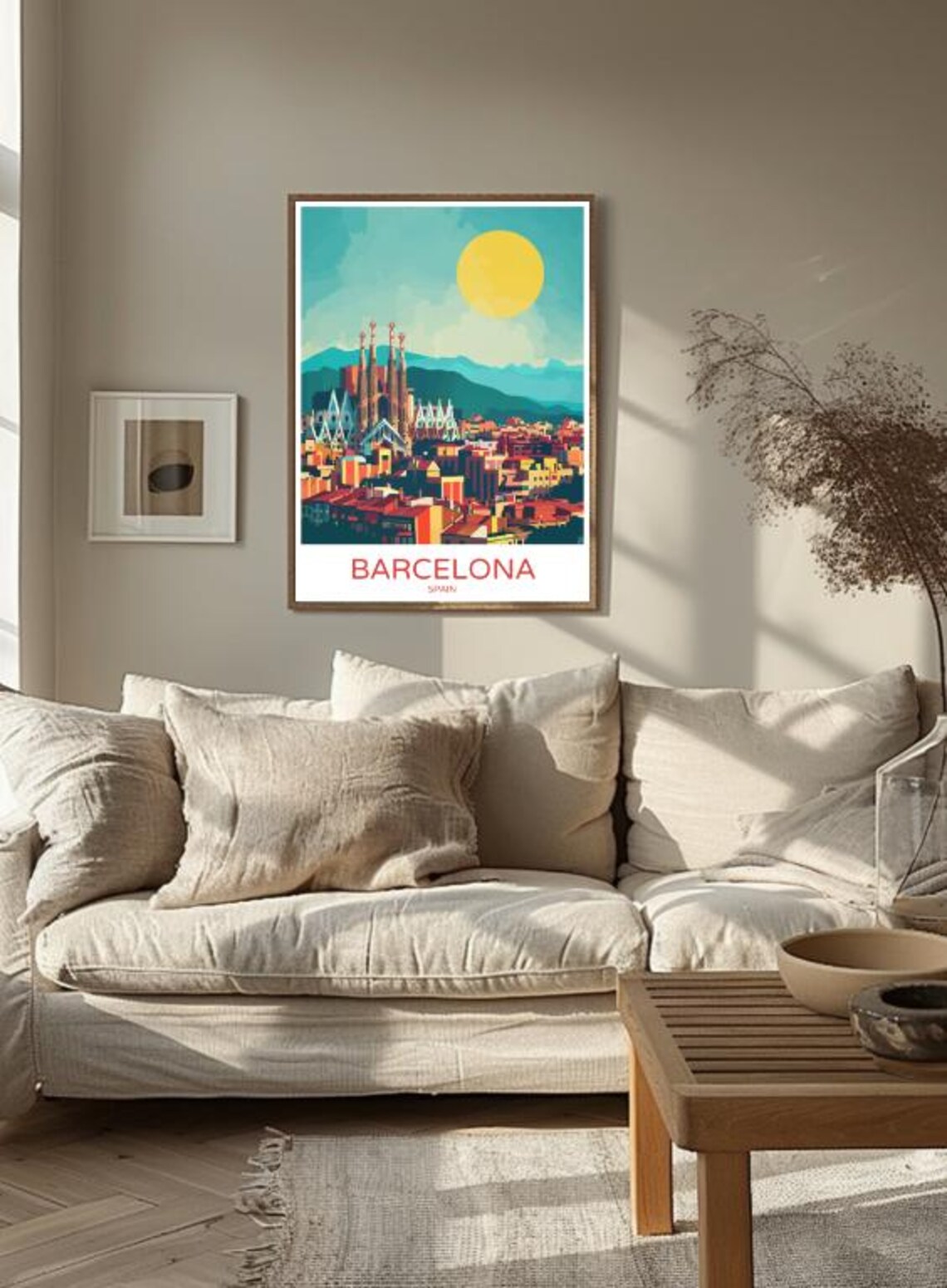 Barcelona Spain Sagrada Familia Sun Cityscape Travel Poster Gift Idea - Image 3