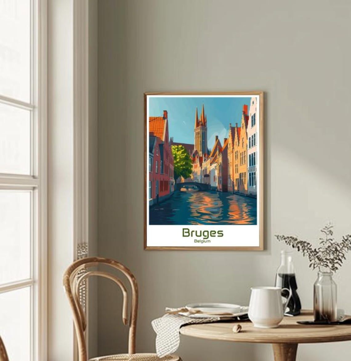 Bruges Belgium Medieval Canal City Vintage Travel Poster With Belfry - Image 2
