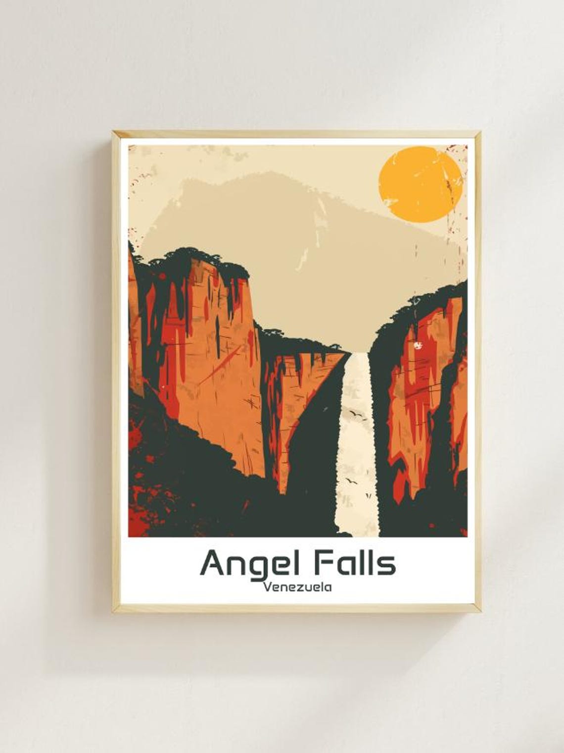 Angel Falls Venezuela Travel Poster Tropical Waterfall Jungle Scenery