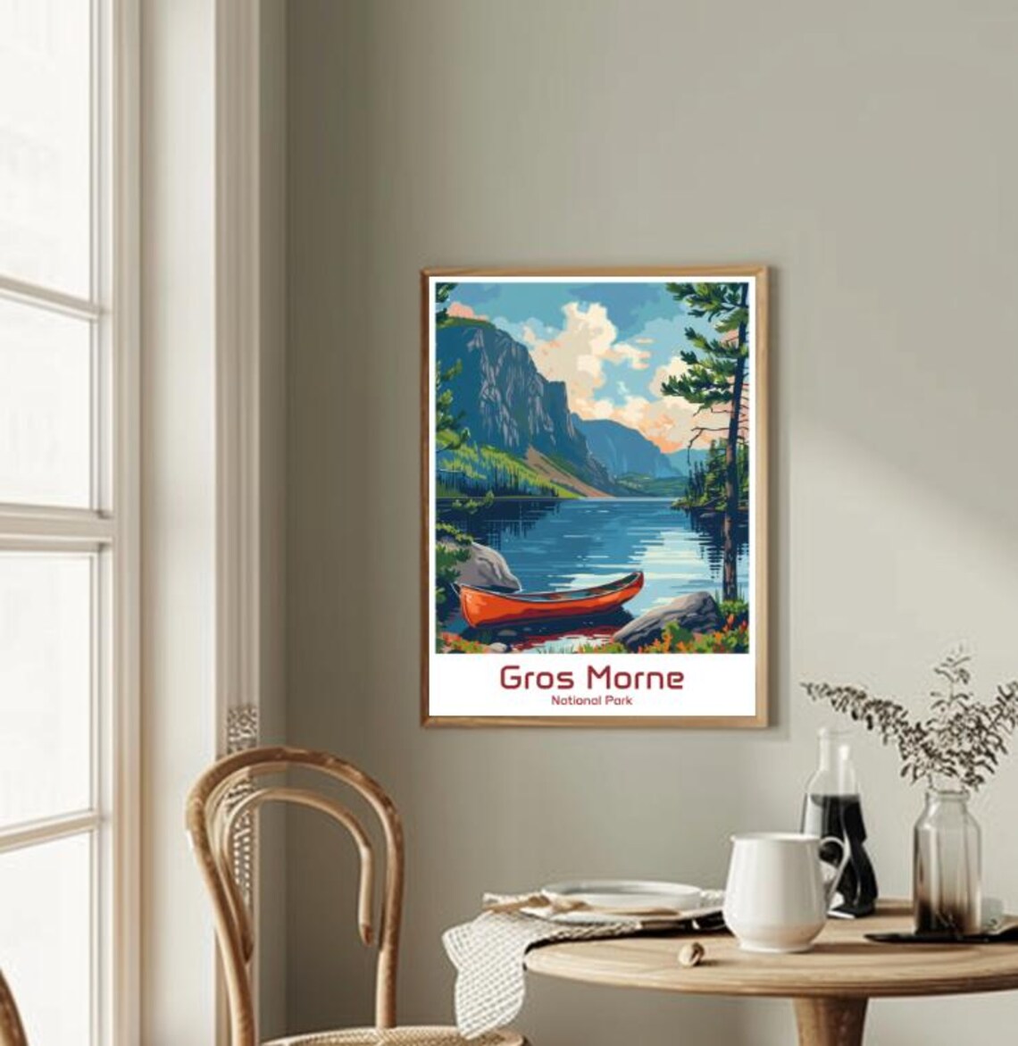 Gros Morne National Park Travel Poster Red Canoe Fjord Lake Vintage Art - Image 2