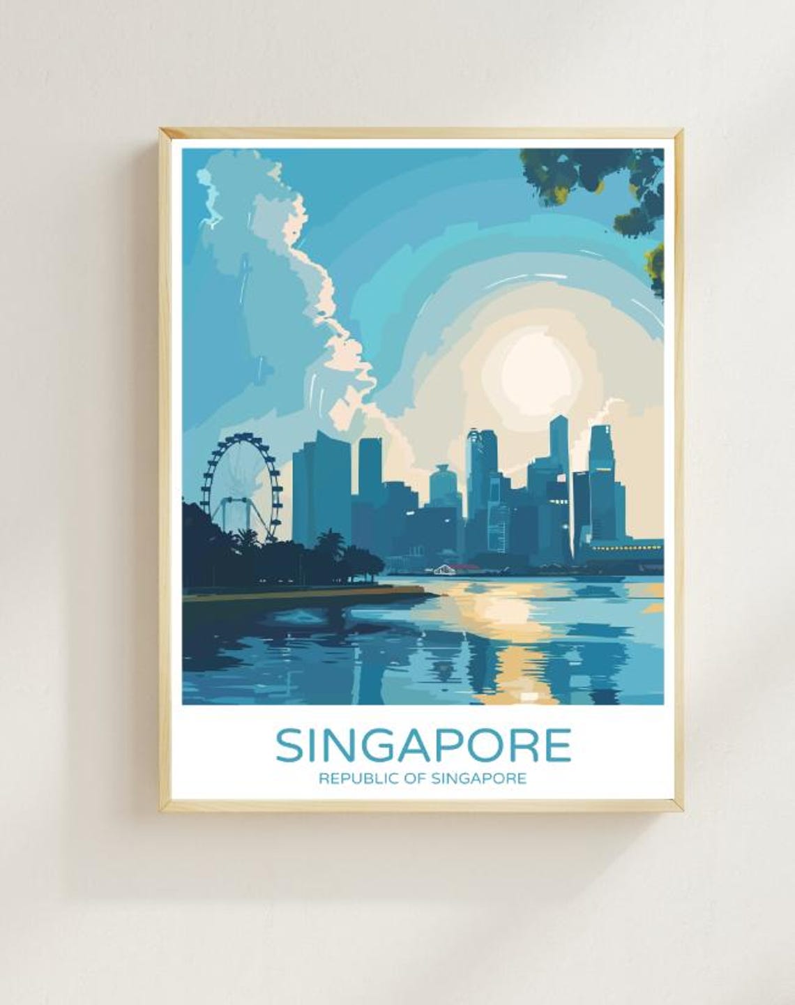 Singapore City Skyline Marina Bay Waterfront Travel Poster Gift Idea