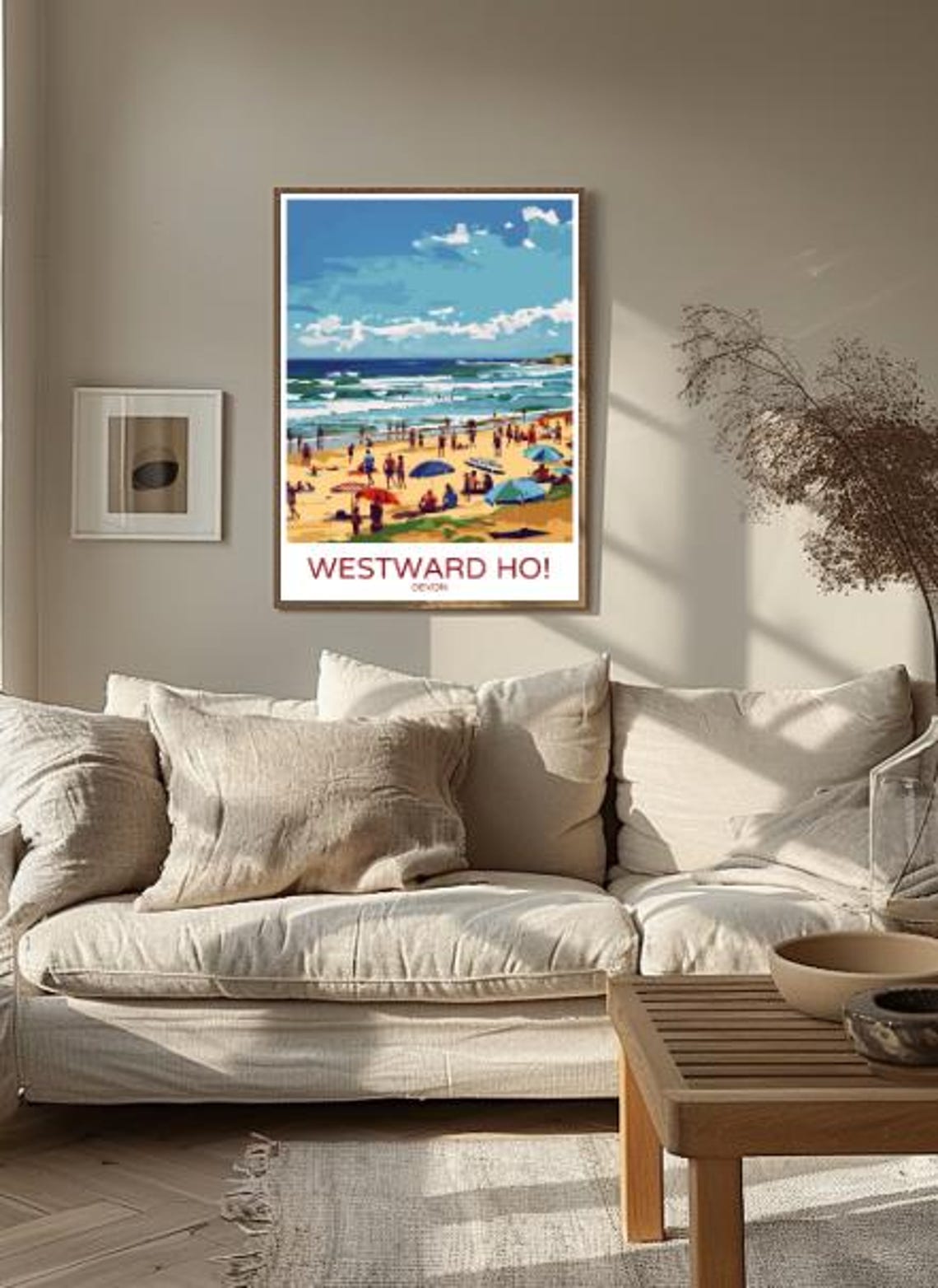 Westward Ho Devon Busy Beach Day Parasols and Swimmers Travel Poster - Image 2
