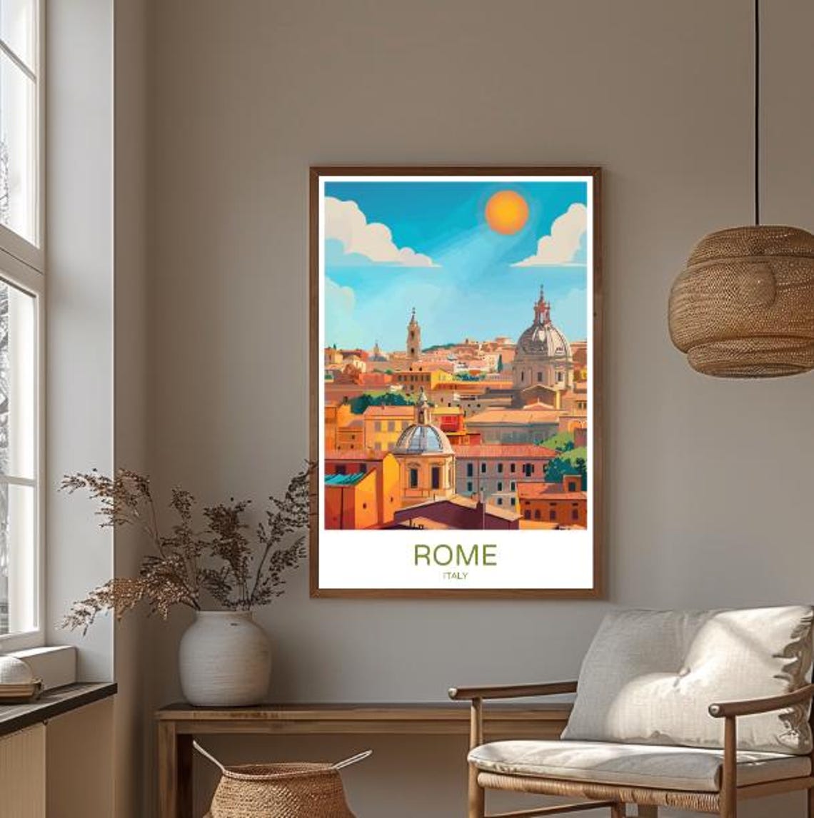 Rome Italy Skyline Travel Poster With Domes And Golden Sun View - Image 3