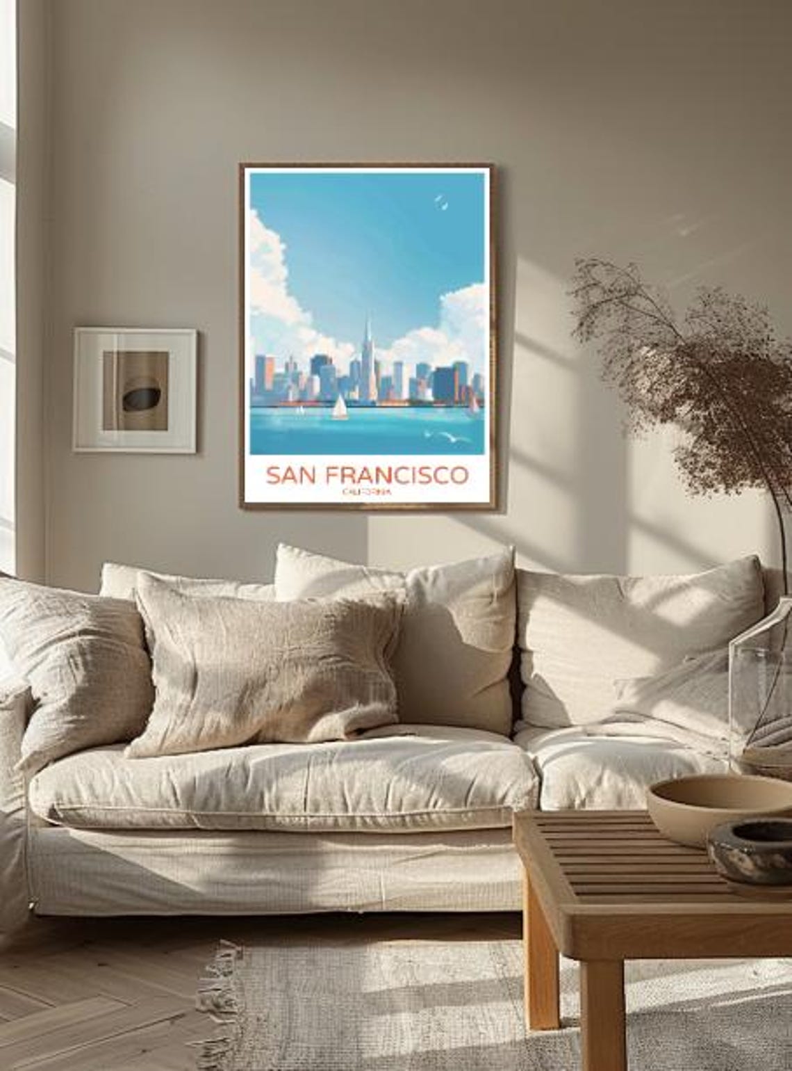 San Francisco California Sailboat Bay Skyline Vintage Travel Poster - Image 2