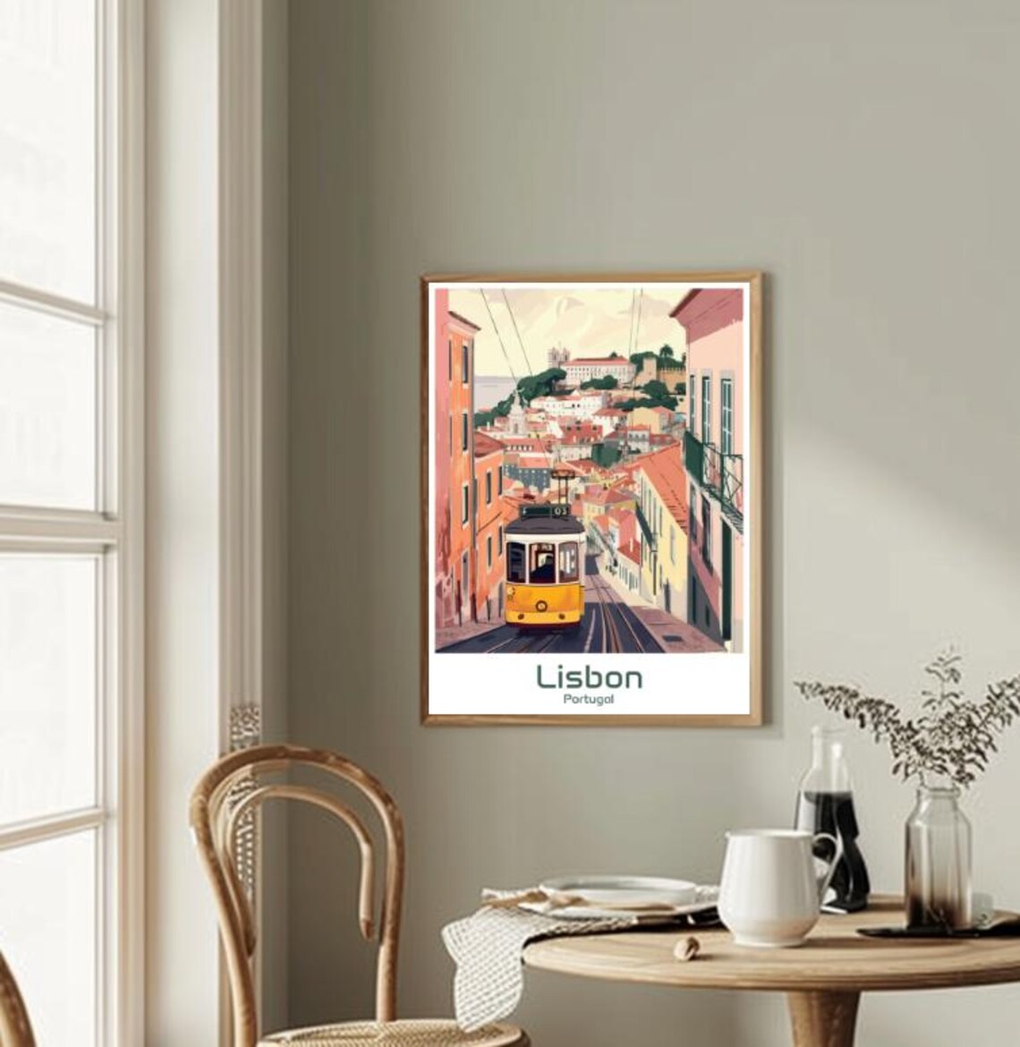 Lisbon Portugal Yellow Tram Alfama Old Town Travel Art Poster - Image 2