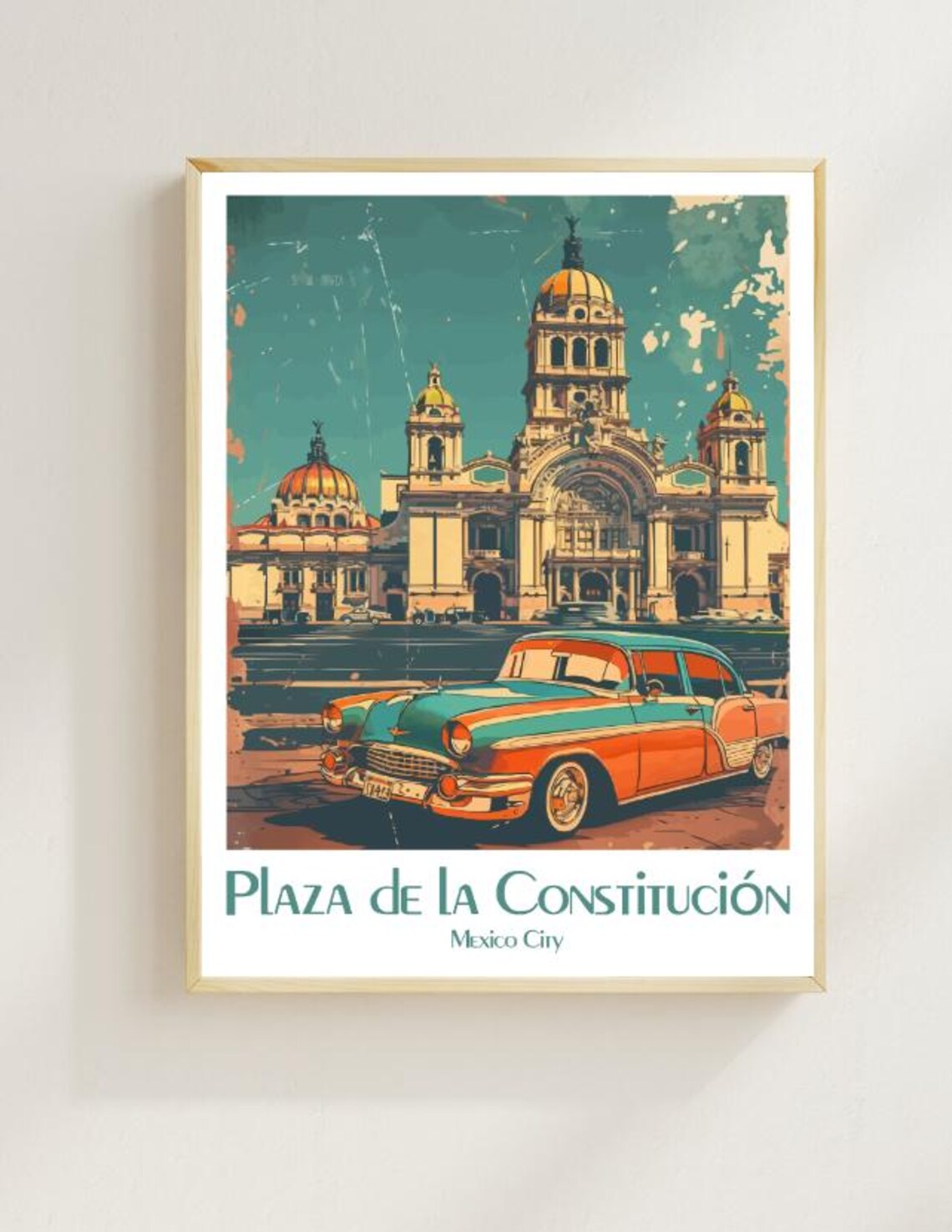 Plaza De La Constitucion Cathedral Vintage Mexico City Travel Poster