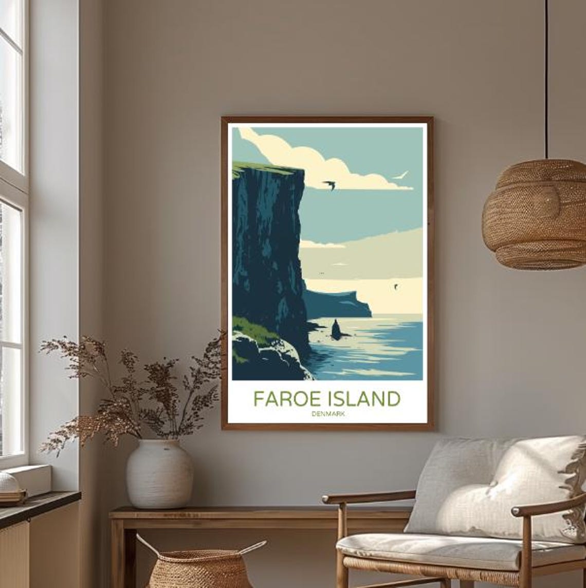 Faroe Island Denmark Dramatic Sea Cliff Vintage Travel Poster - Image 3