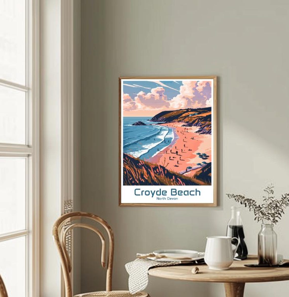 Croyde Beach North Devon Surfers Sunset English Coast Art Poster - Image 2