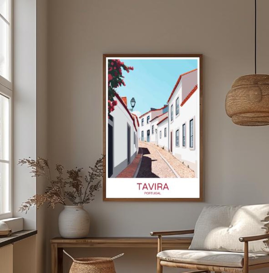 Tavira Portugal Whitewashed Old Town Street Vintage Travel Poster - Image 3