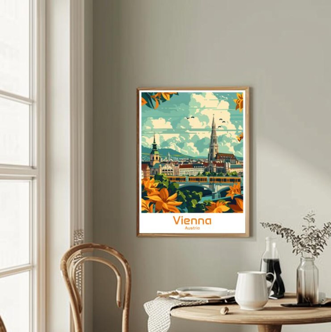 Vienna Austria City Skyline Tram Church Spires Travel Poster - Image 2