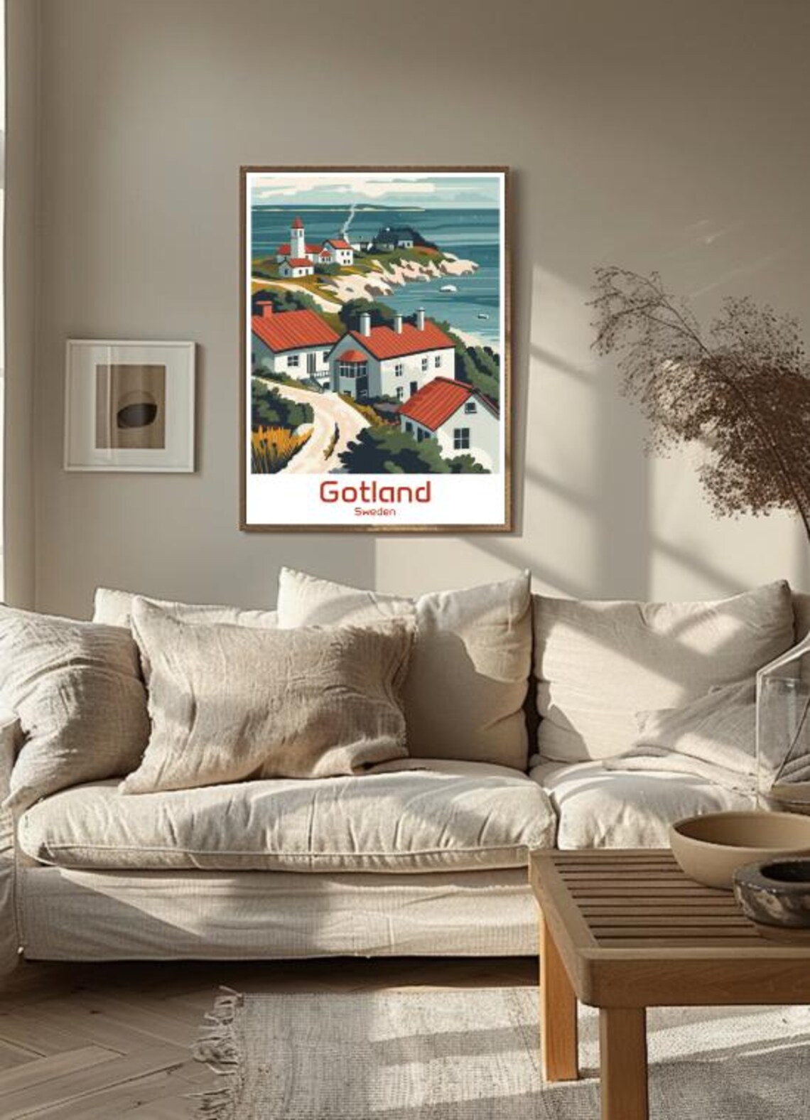 Gotland Sweden Coastal Cottages Rocky Shore Illustrated Poster - Image 3