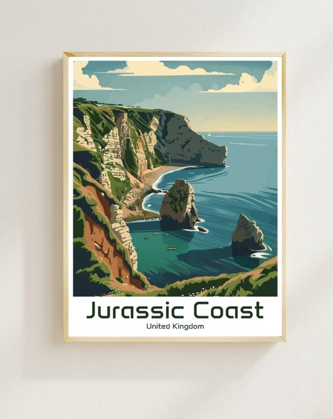 Jurassic Coast United Kingdom Cliffs Sea Stacks Illustration Poster