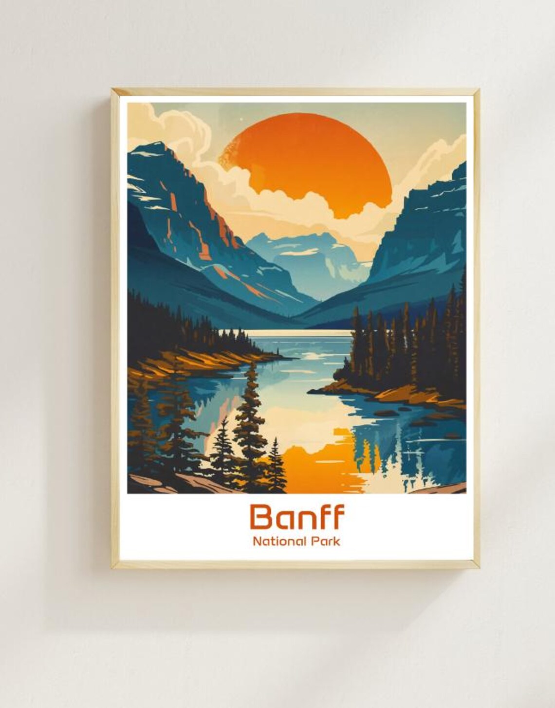 Banff National Park Canada Mountain Lake Sunset Travel Poster