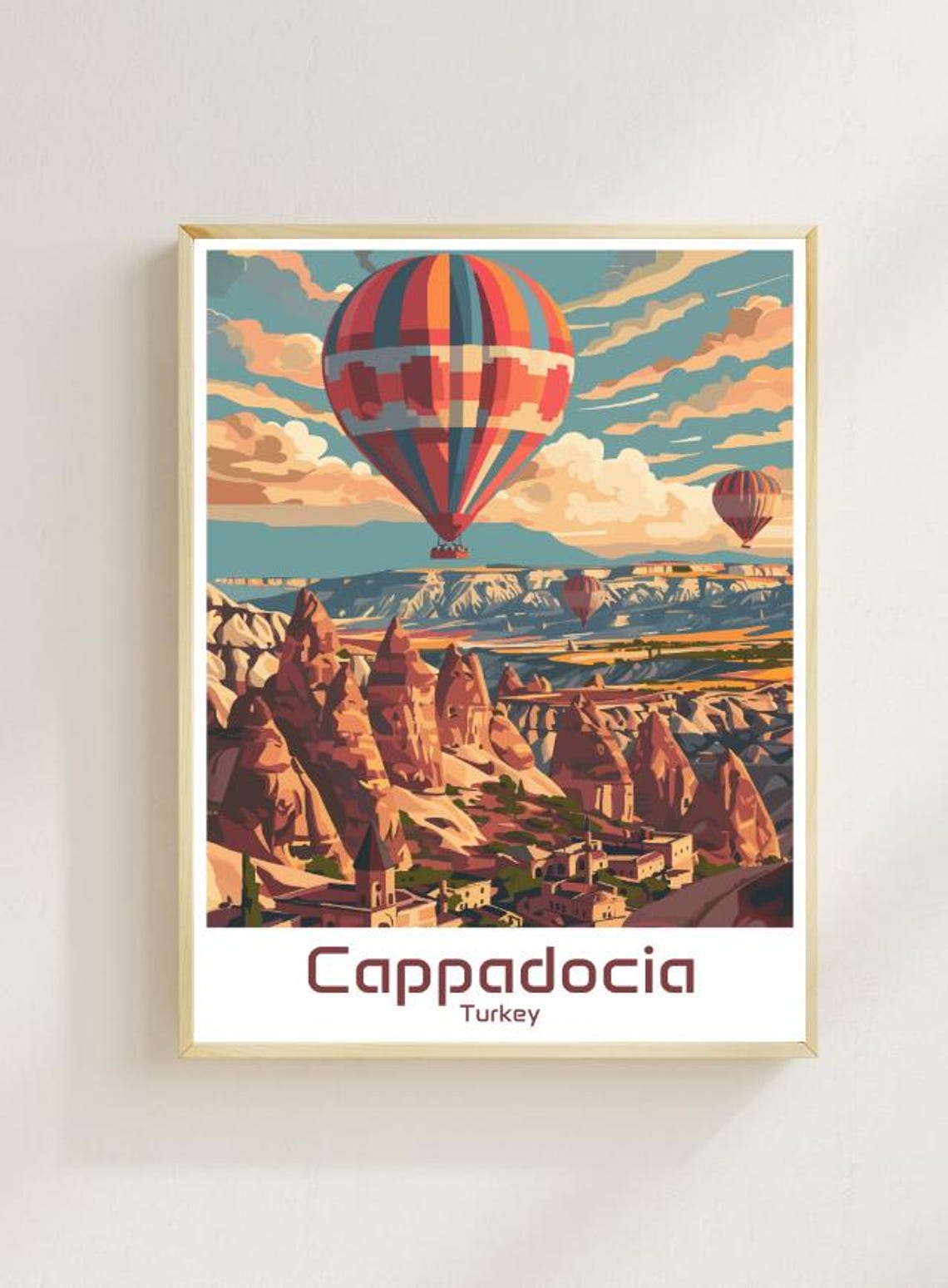 Cappadocia Hot Air Balloon Fairy Chimneys Turkey Sunset Poster