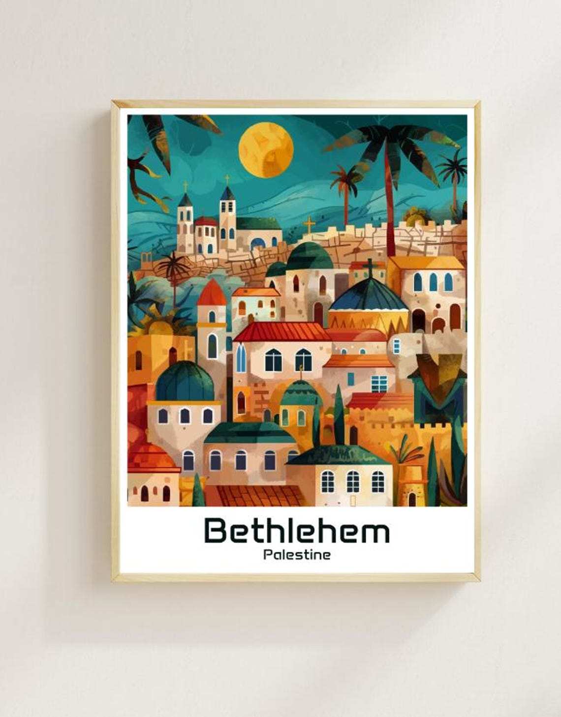 Bethlehem Palestine Historic Old City Domes Moonlit Night Poster