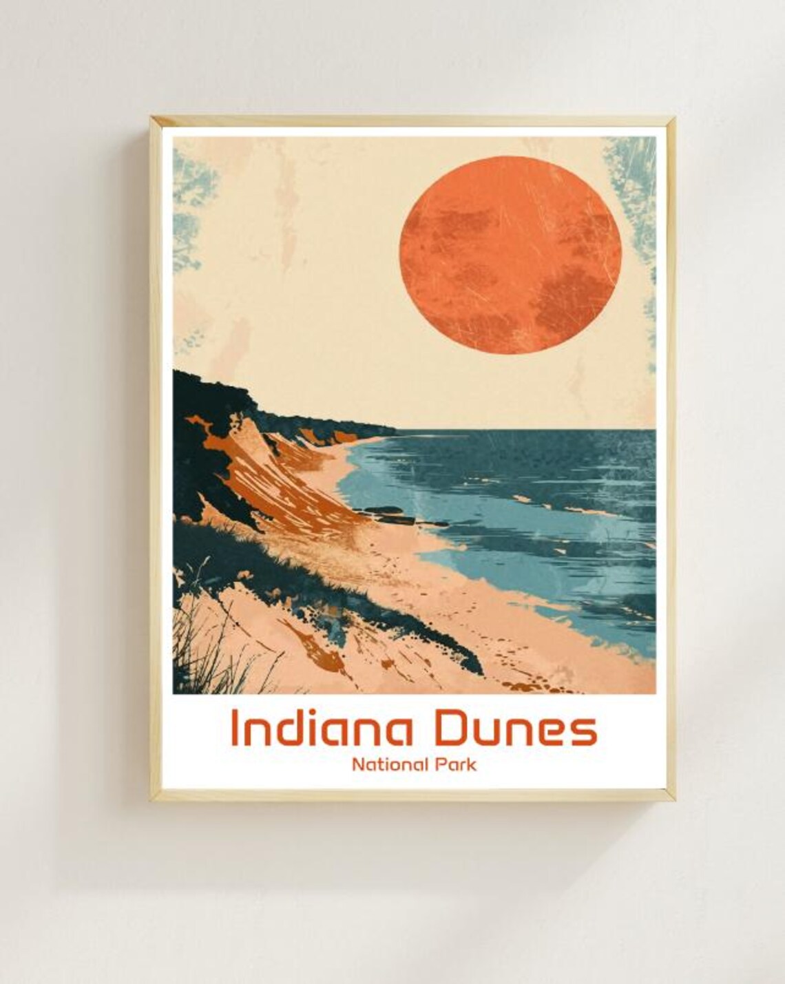Indiana Dunes National Park Lake Shore Sunset Vintage Art Poster