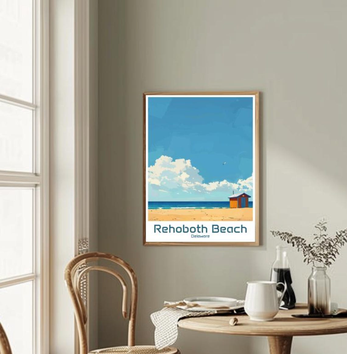Rehoboth Beach Delaware Vintage Travel Striped Lifeguard Hut Poster - Image 2