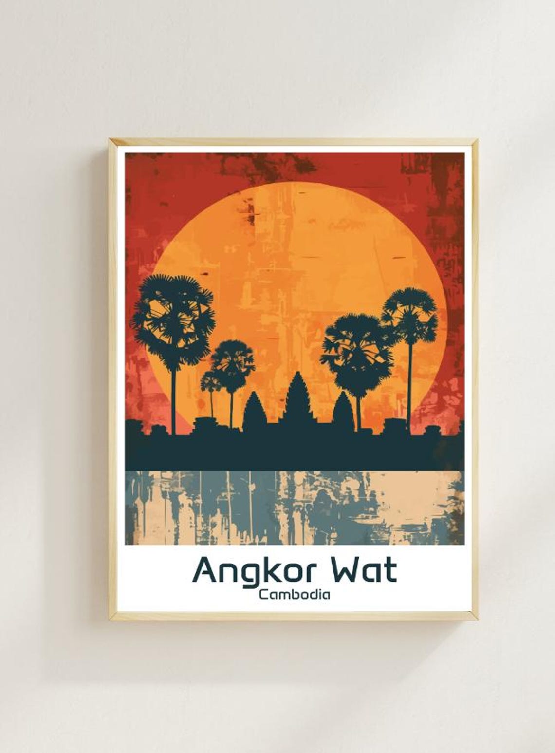 Angkor Wat Cambodia Ancient Temple Towers Sunset Silhouette Poster