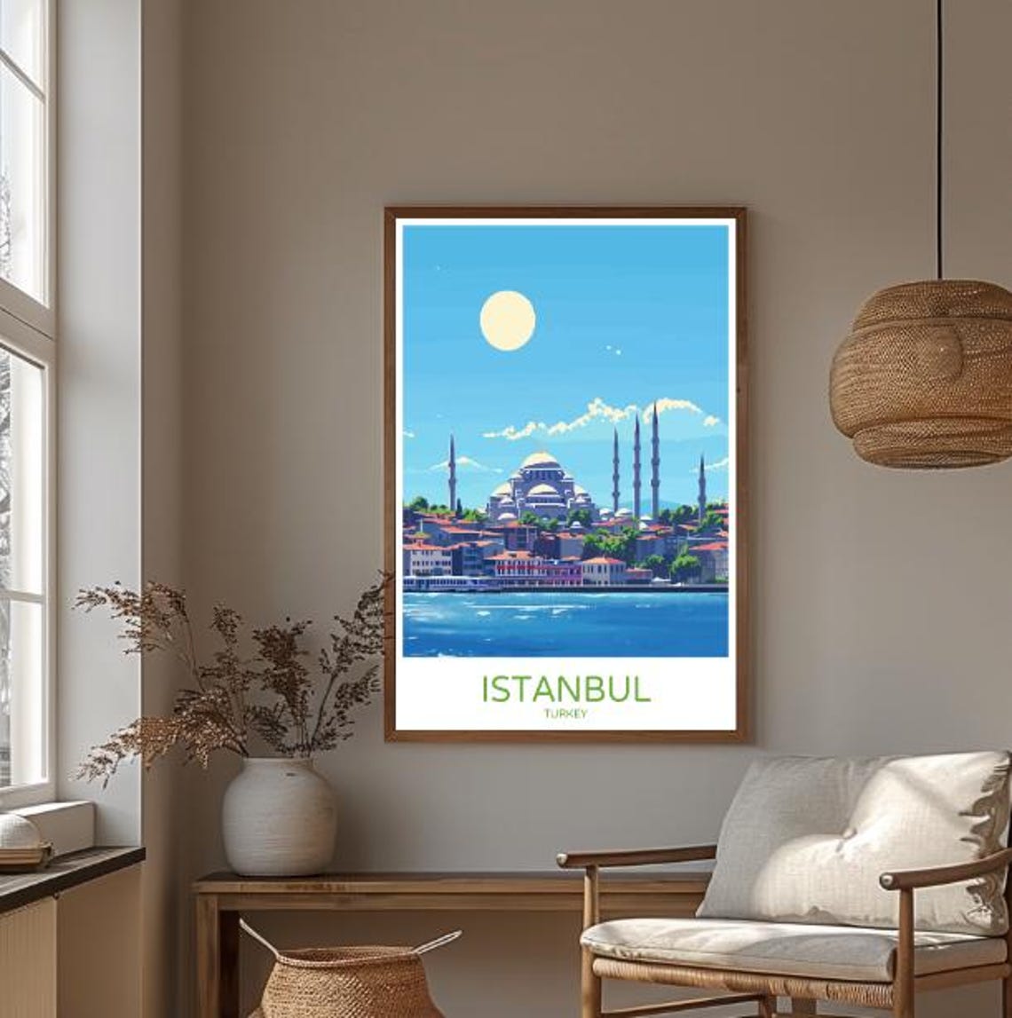 Istanbul Turkey Skyline Travel Poster With Mosque Domes And Bosphorus - Image 3