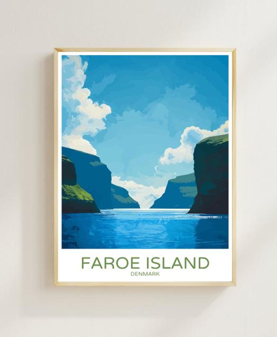 Faroe Island Denmark Majestic Fjord Cliffs Vintage Travel Poster