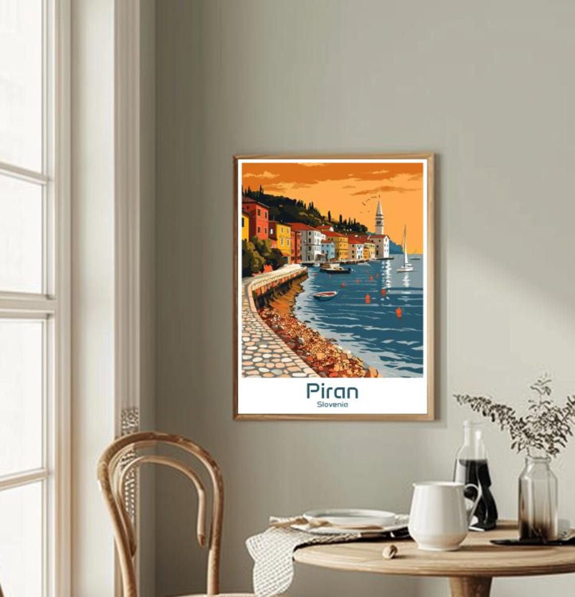 Piran Slovenia Adriatic Coastal Town Sunset Illustrated Poster - Image 2