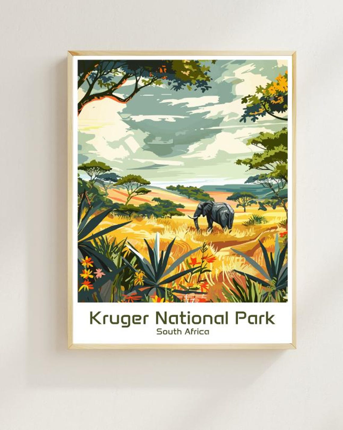 Kruger National Park Travel Poster Majestic Wildlife Safari Wall Art Of South Africa African Nature Landscape Print For Home Decor
