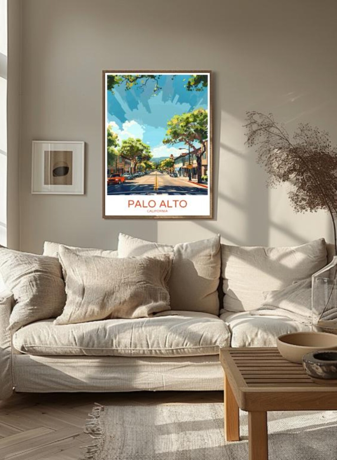 Palo Alto California Tree Lined Downtown Street Sunny Travel Poster - Image 3