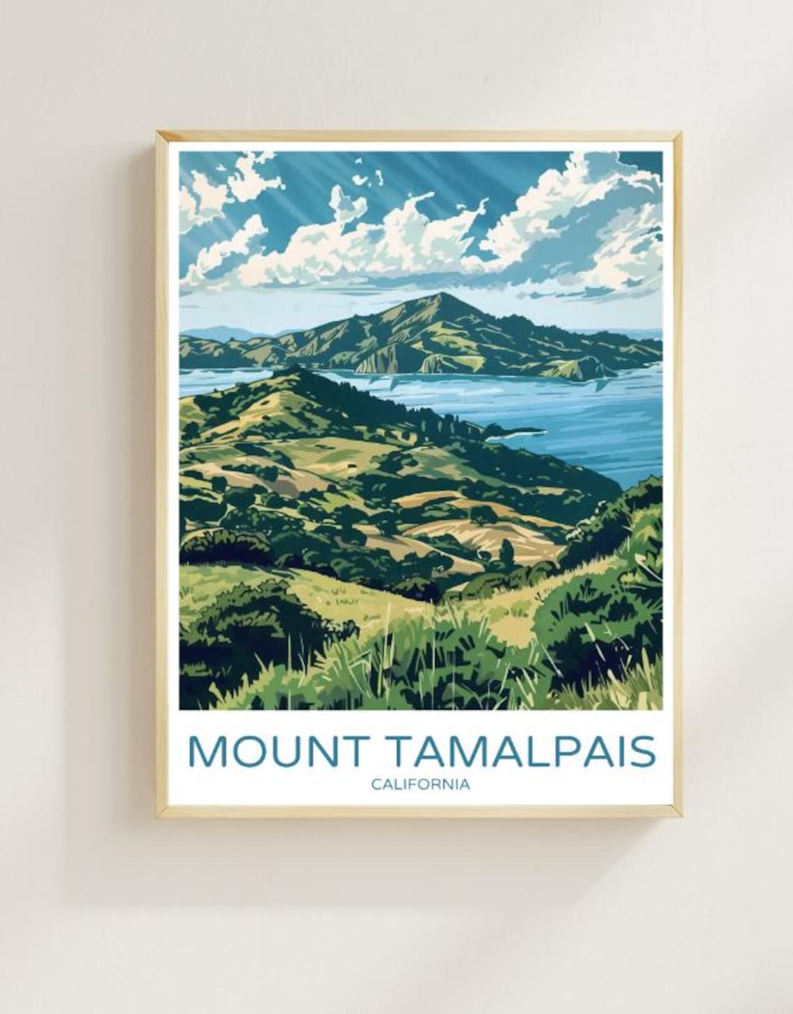 Mount Tamalpais California Travel Poster Scenic Mountain Landscape Wall Art Marin County Nature Print Bay Area Decor Travel Gift Usa