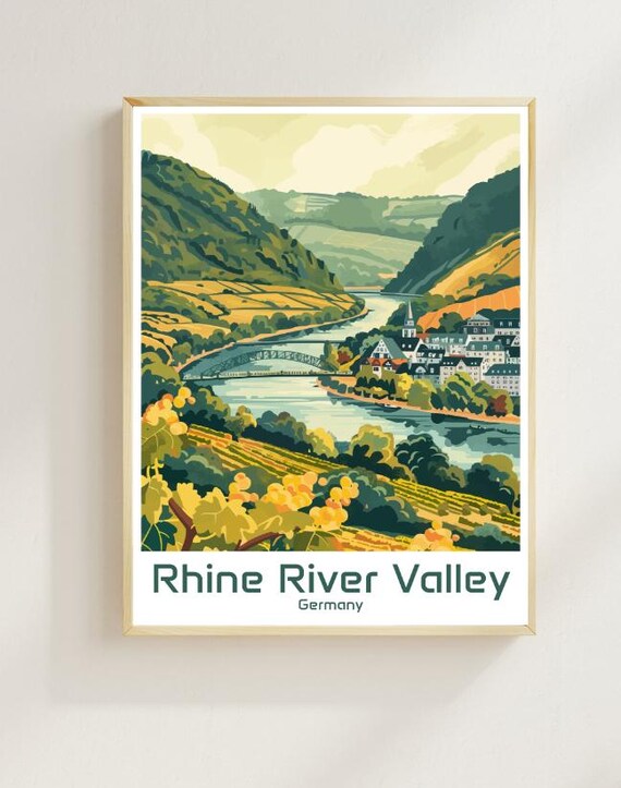 Rhine River Valley Germany Riverside Town Scenic Travel Poster