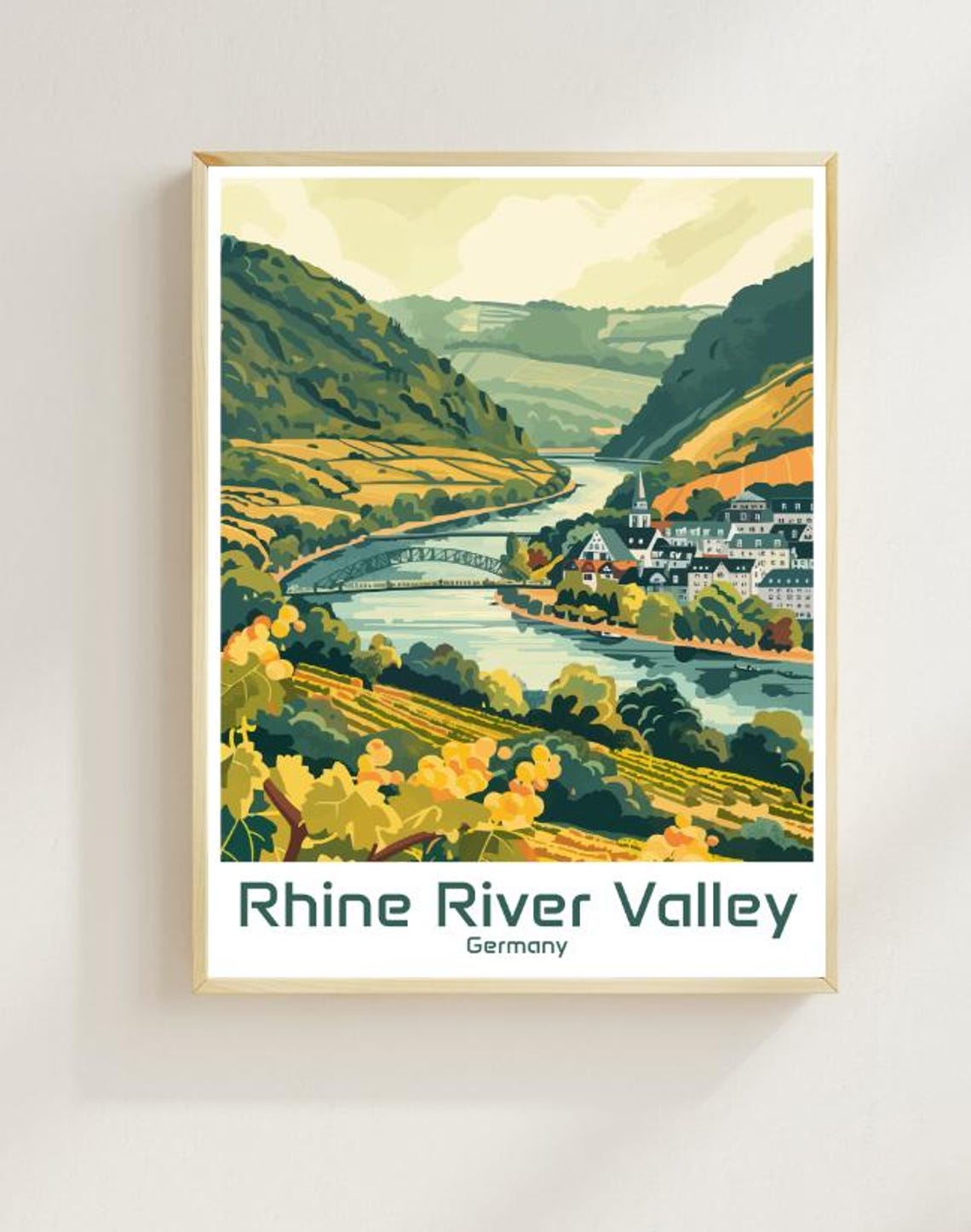 Rhine River Valley Germany Riverside Town Scenic Travel Poster