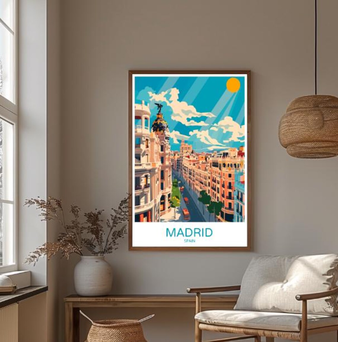 Madrid Spain Sunlit Grand Avenue Historic Metropolis City Poster - Image 3
