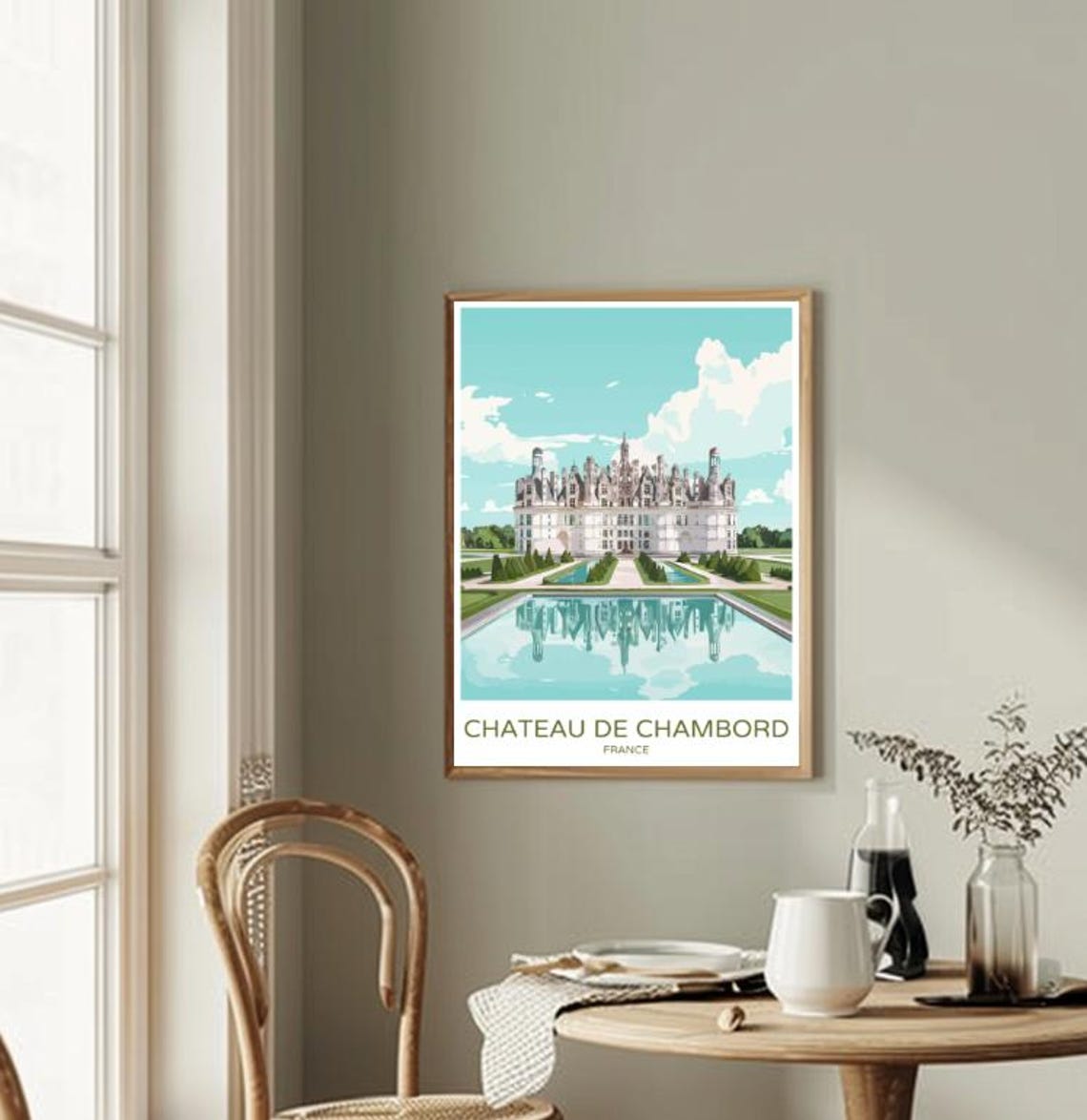 Chateau de Chambord France Castle Reflection Retro Travel Poster - Image 2