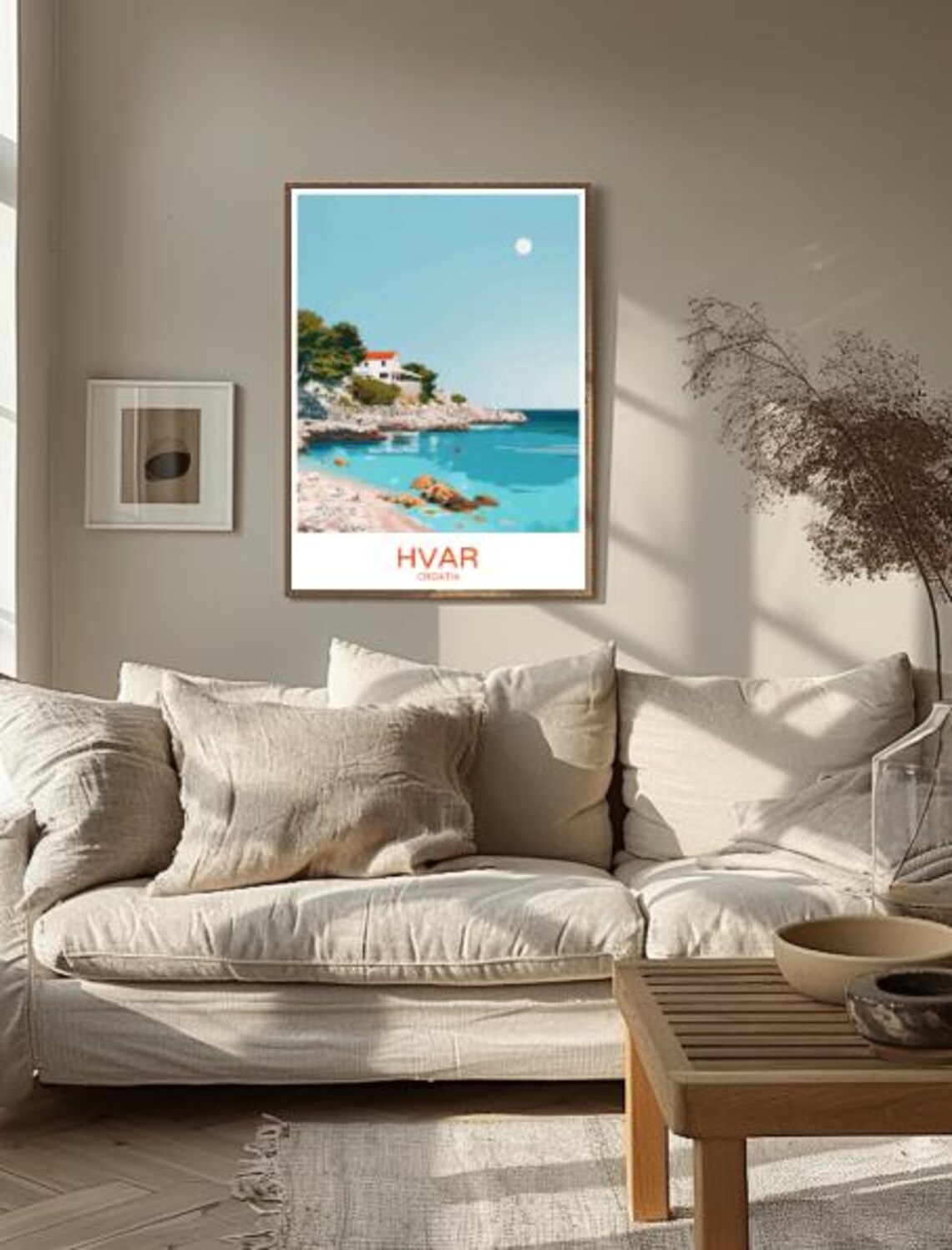 Hvar Croatia Rocky Cove and Cliffside Villa Seascape Travel Poster - Image 2