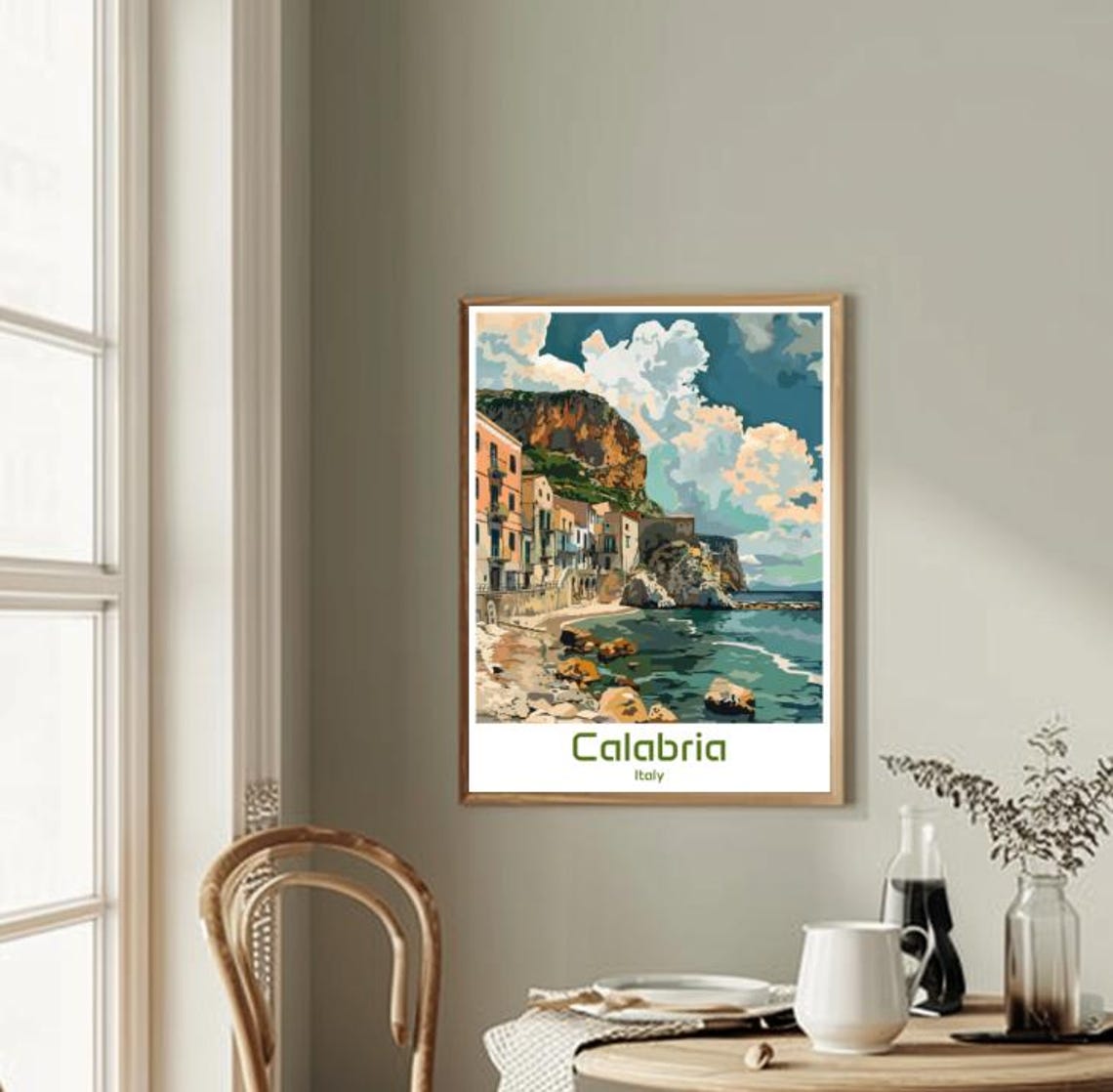 Calabria Italy Cliffside Coastal Village Waves Vintage Travel Poster - Image 2