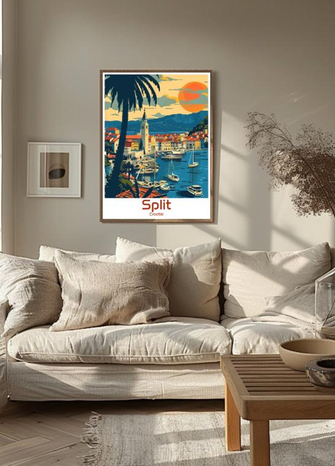 Split Croatia Harbor Sunset Sailboats Palm Bell Tower Travel Poster - Image 3